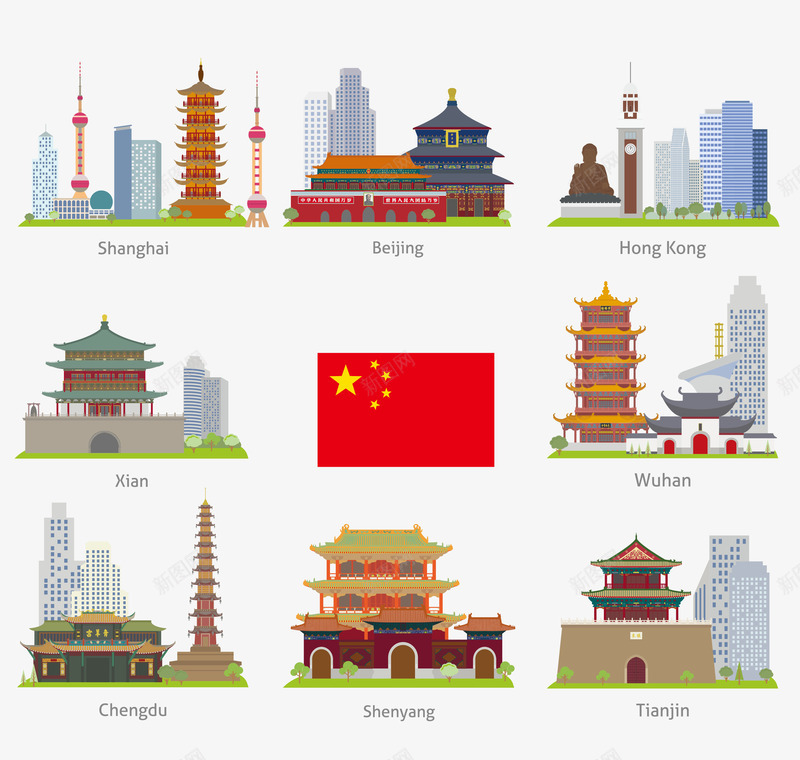 中国城市建筑标志png免抠素材_88icon https://88icon.com 中国 城市 建筑标志