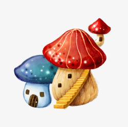 手绘的蘑菇屋装饰素材