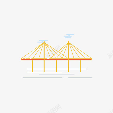 拉索大桥黄色三角形几何跨海大桥图标图标
