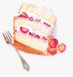 手绘美味草莓蛋糕素材
