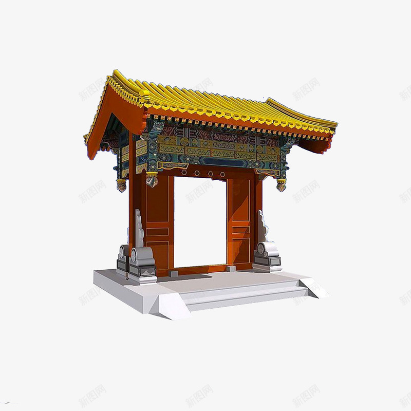 中国风复古红色大门png免抠素材_88icon https://88icon.com 中国风 古代 古代的门 台阶 吉祥 喜庆 复古 大门 红色 镂空 黄色