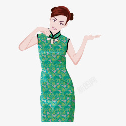 绿色旗袍纹绣古典美女矢量图素材