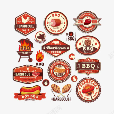 鸡肉时尚烤肉标签烤肉矢量图图标图标