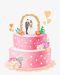 手绘粉色圆点蛋糕集体婚礼素材