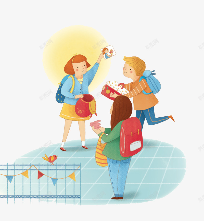 一起秋游的伙伴们png免抠素材_88icon https://88icon.com 创意设计 卡片封面 手绘插画