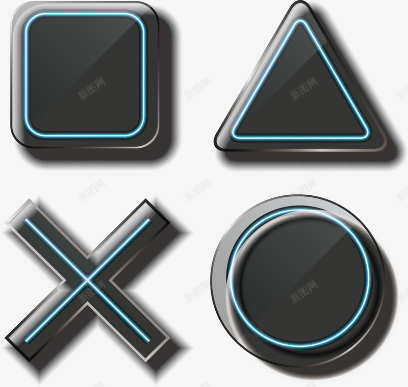 黑色霓虹效果标志矢量图eps免抠素材_88icon https://88icon.com 矢量png 霓虹效果 黑色三角 黑色叉叉 黑色圆圈 黑色方块 矢量图