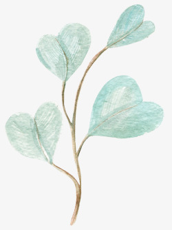 蓝色手绘树叶装饰素材