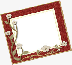红色中式复古花朵相框素材