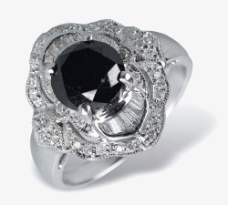黑钻镶大颗黑钻戒指实物促销高清图片