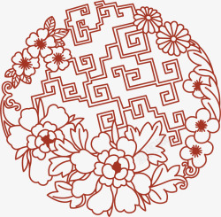 手绘中式花纹剪纸矢量图素材
