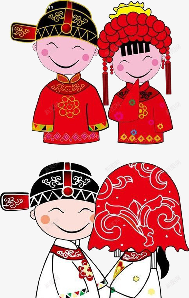 中式结婚新郎新娘卡通png免抠素材_88icon https://88icon.com 中式 卡通素材 新郎新娘 结婚