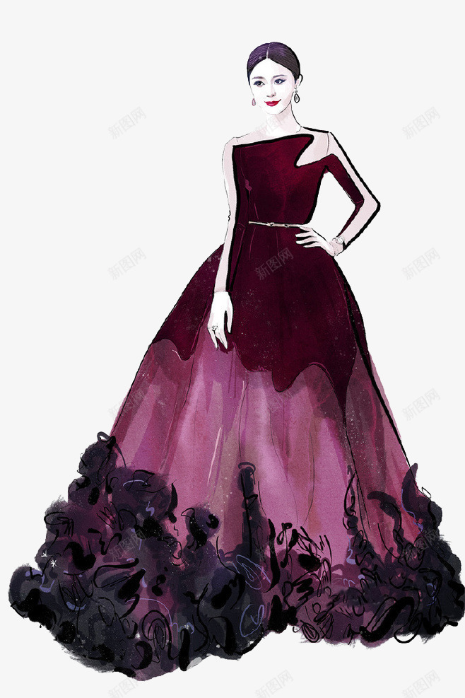 美女png免抠素材_88icon https://88icon.com 手绘 时尚 时装 服装 模特 红裙子 设计