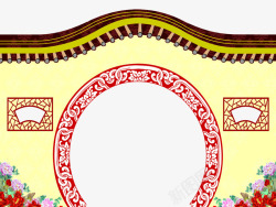 中式拱门月洞门绘画素材