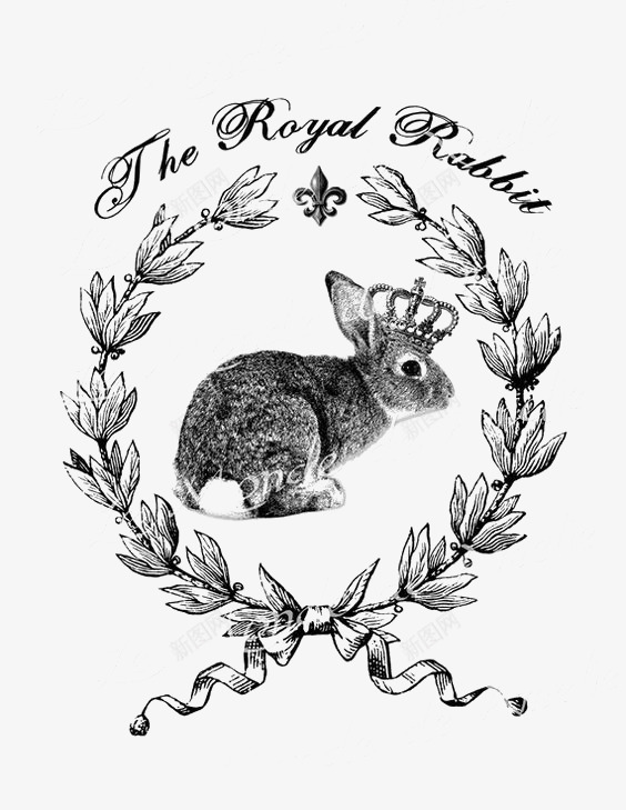 复古兔子png免抠素材_88icon https://88icon.com 兔子 卡通 植物 素描 花环 黑白