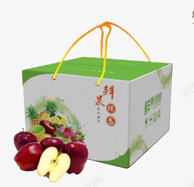 苹果和水果礼盒png免抠素材_88icon https://88icon.com 包装 水果礼盒 纸箱 绿色 苹果