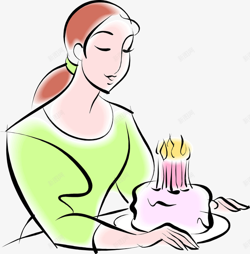 过生日的手绘人物png免抠素材_88icon https://88icon.com 人物 免抠图 卡通人物 女人 手绘人物 效果图 生日蛋糕