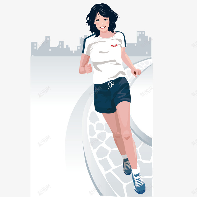 奔跑的女生矢量图ai免抠素材_88icon https://88icon.com 健身 小路 建筑 晨跑 跑步 运动 矢量图