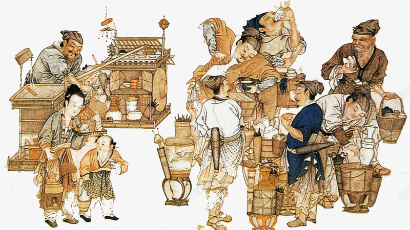 古代集市绘画png免抠素材_88icon https://88icon.com 人物 古代 古代商铺街景 古代集市 绘画 集市