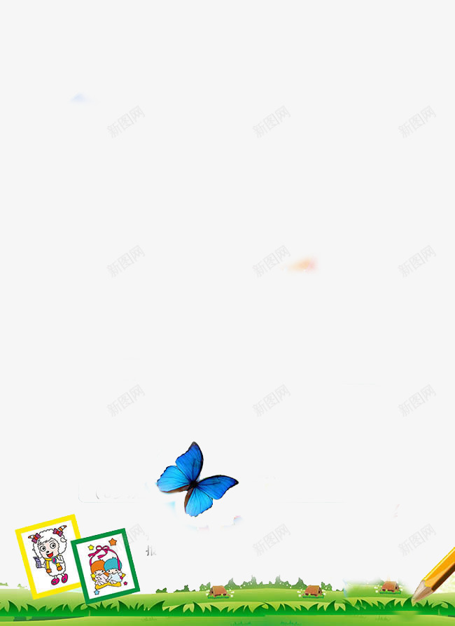 草地上的蓝蝴蝶背景图psd免抠素材_88icon https://88icon.com 卡通矢量素材 海报卡片 背景图 草地 蓝蝴蝶