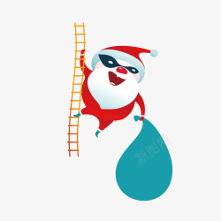 抓着梯子的圣诞老人素材