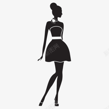 红裙模特黑白卡通模特美女图标图标