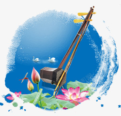 古风乐器青花瓷海报二胡中国风格古风水墨高清图片