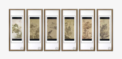 中式壁画中式铝框复古水墨画壁画高清图片