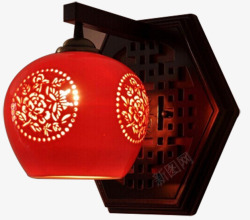 精致典雅中式六角形八卦灯座红灯素材