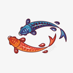 红鲤鱼绿鲤鱼民族饰物矢量图素材