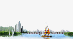 城市大桥帆船背景素材
