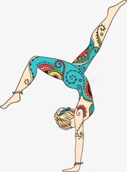 卡通纹身瑜伽舞蹈女孩素材