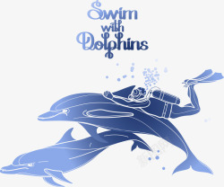 海豚和潜水员矢量图素材
