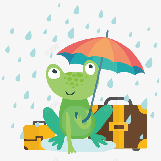 彩色雨伞青蛙卡通插画psd免抠素材_88icon https://88icon.com 下雨 圆点 天气 彩色 扁平化 方形 水滴 箱子 雨伞