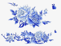 蓝色古风花朵装饰素材