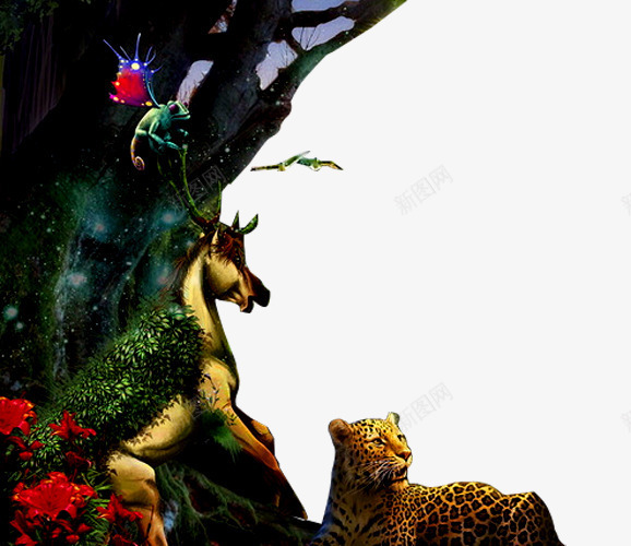 森林动物png免抠素材_88icon https://88icon.com 儿童乐园 六一儿童节 动画 卡通花豹 卡通造型 奇幻森林 树木 梦幻 森林公园 森林精灵 精灵 豹子