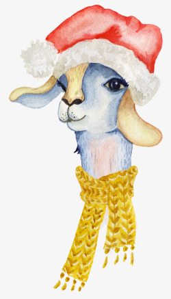 戴圣诞帽的手绘鹿头素材