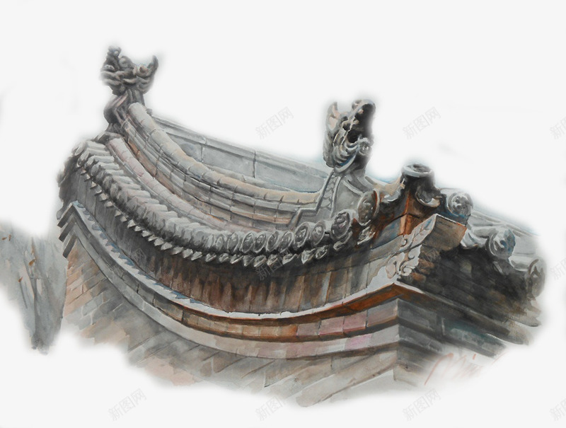 手绘屋脊png免抠素材_88icon https://88icon.com 中国风 中式 古建筑 古建筑手绘图 古房子 屋脊 建筑 手绘 石雕 神兽 装饰