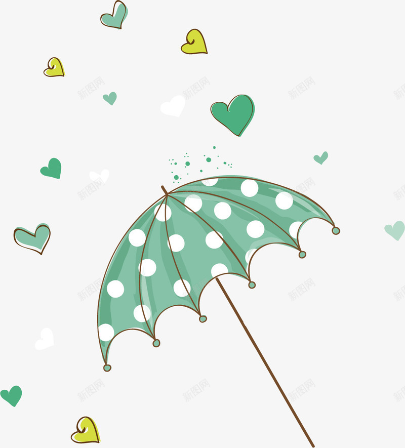 卡通绿色雨伞png免抠素材_88icon https://88icon.com 免抠PNG 卡通 唯美 圆点 爱心 绿色 雨伞