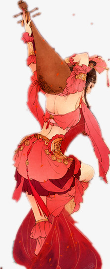 红衣琵琶舞女背影古风手绘素材