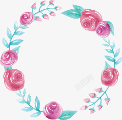 粉红水彩玫瑰花环矢量图素材