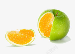 青苹果和橙子的合体效果图素材