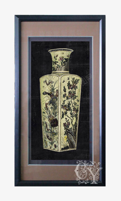 中式花纹瓷瓶壁画素材