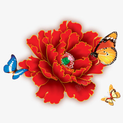 卡通红色花朵造型蝴蝶素材