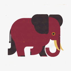 手绘酒红色大象标签素材