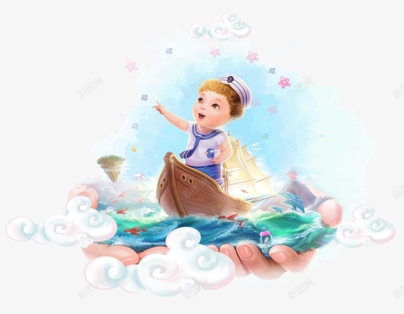 卡通小清新psd免抠素材_88icon https://88icon.com 云朵 卡通船 大海 小清新 愿望 我的愿望 梦幻 梦想 理想 飞翔