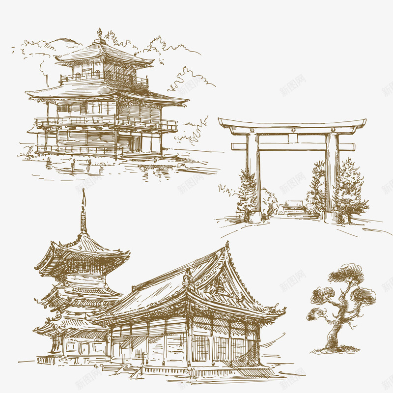 手绘古代建筑png免抠素材_88icon https://88icon.com 古代 城市简笔画 建筑 手绘