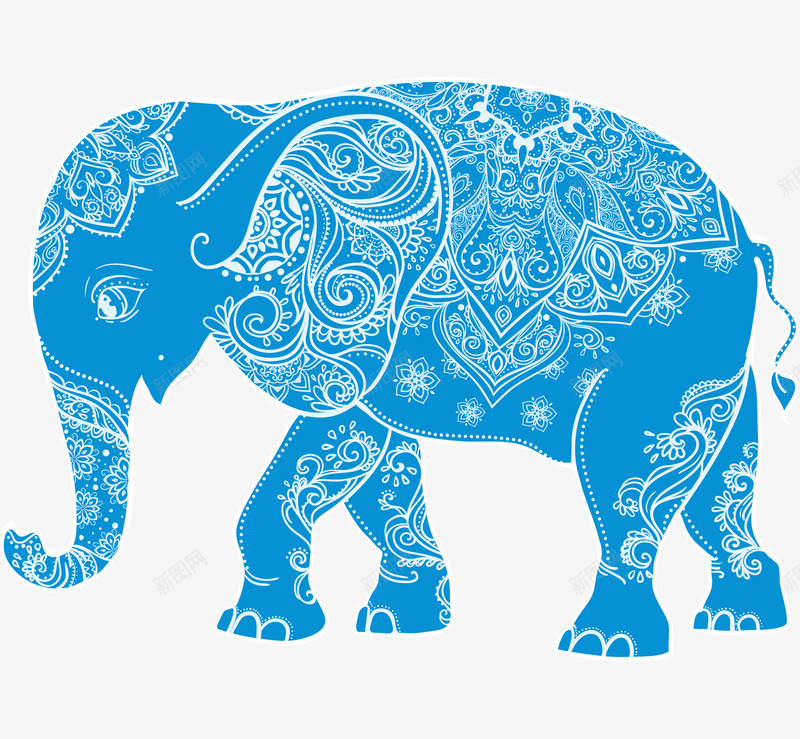 蓝色手绘大象装饰png免抠素材_88icon https://88icon.com 动物 卡通大象 大象 手绘大象 效果图 蓝色大象
