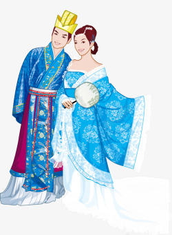 蓝色中式婚礼人物素材