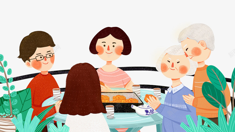 卡通手绘中秋节团圆吃月饼psd免抠素材_88icon https://88icon.com 中秋节 免抠卡通人物 卡通 团圆吃月饼 手绘 植物装