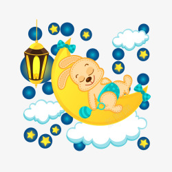 睡觉粉熊梦幻卡通月亮星空高清图片